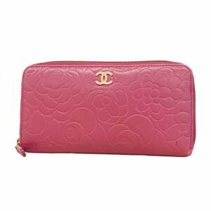 Chanel long wallet, Camellia design, lambskin, pink champagne, women's.